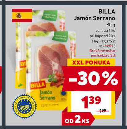 BILLA Jamón Serrano 80 g