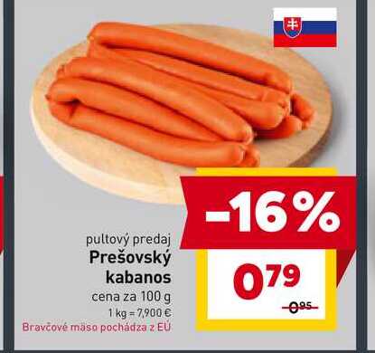 Prešovský kabanos cena za 100 g