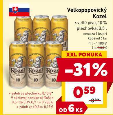 Velkopopovický Kozel svetlé pivo, 10% plechovka, 0,5l