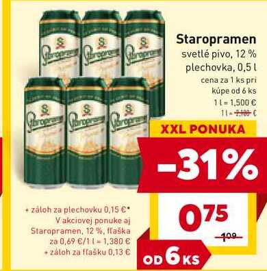 Staropramen svetlé pivo, 12% plechovka, 0,5l