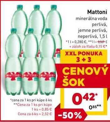 Mattoni minerálna voda perlivá, jemne perlivá, neperlivá, 1,5l