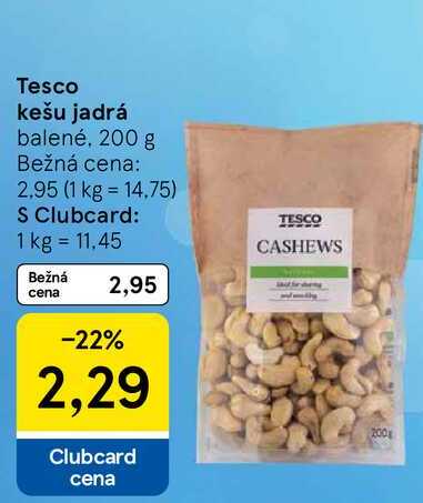 Tesco kešu jadrá, 200 g