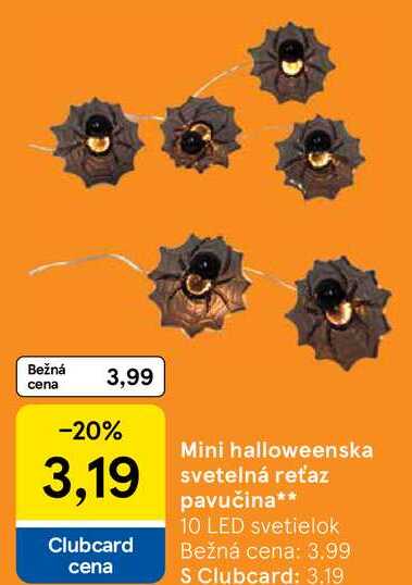 Mini halloweenska svetelná reťaz pavučina