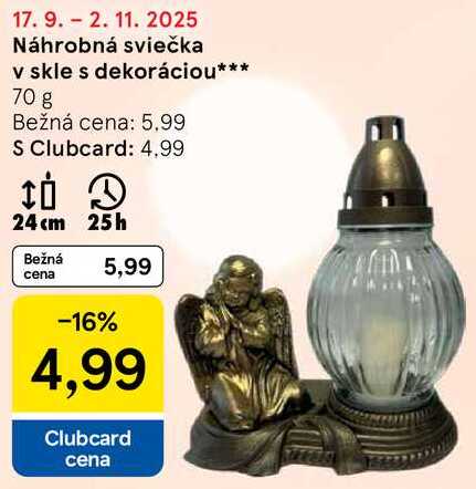 Náhrobná sviečka v skle s dekoráciou, 70 g