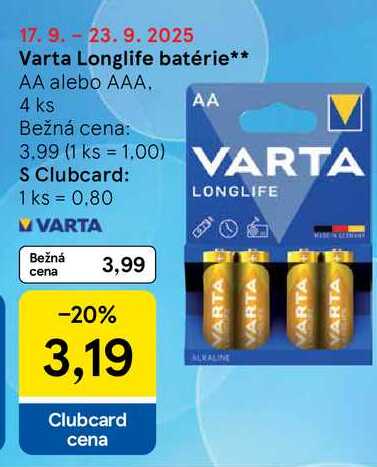 Varta Longlife batérie, 4 ks 