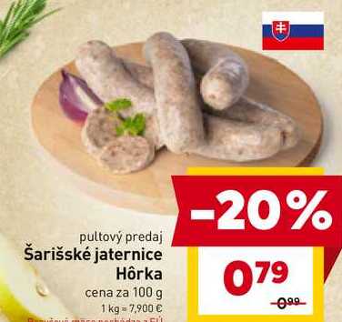 Šarišské jaternice Hôrka cena za 100 g 