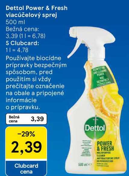 Dettol Power & Fresh viacúčelový sprej, 500 ml
