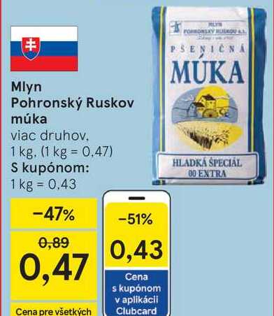 Mlyn Pohronský Ruskov múka, 1 kg