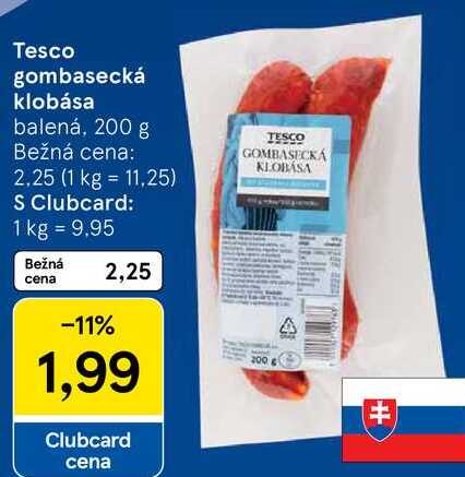 Tesco gombasecká klobása, 200 g 