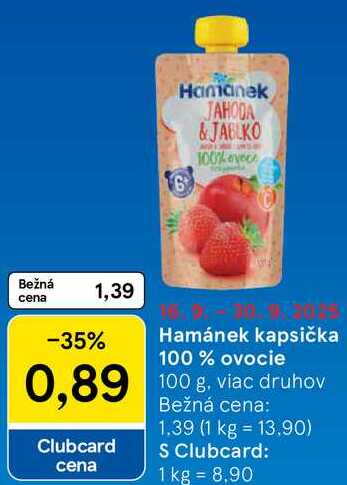 Hamánek kapsička 100% ovocie, 100 g