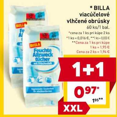 BILLA viacúčelové vlhčené obrúsky 60 ks/1 bal. 