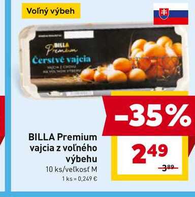 BILLA Premium vajcia z voľného výbehu 10 ks/veľkosť M 