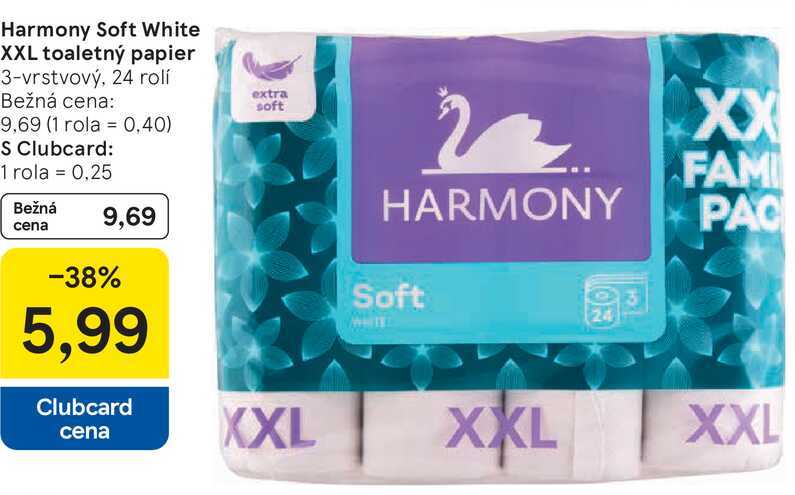 Harmony Soft White XXL toaletný papier, 24 rolí 