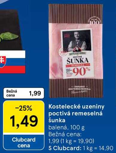 Kostelecké uzeniny poctivá remeselná šunka, 100 g