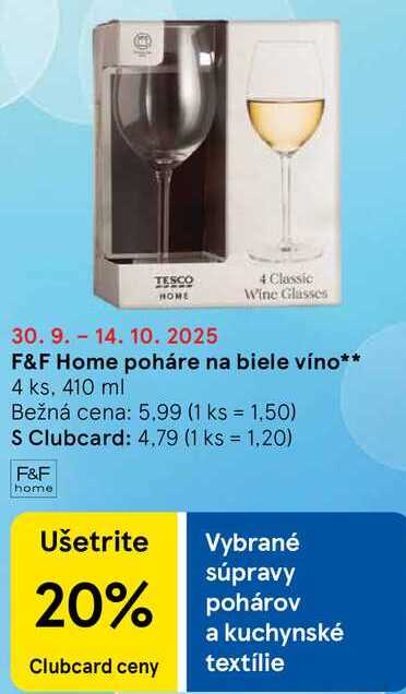 F&F Home poháre na biele víno, 4 ks