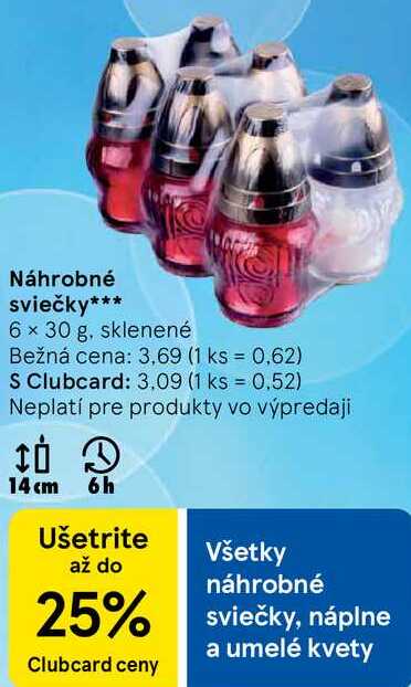Náhrobné sviečky, 6x 30 g