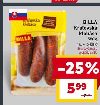 BILLA Kráľovská klobása 580 g