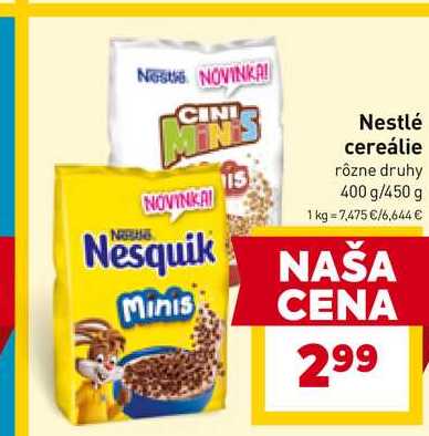 Nestlé cereálie rôzne druhy 400 g/450 g 