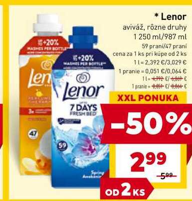 Lenor aviváž, rôzne druhy 1 250 ml 59 prani