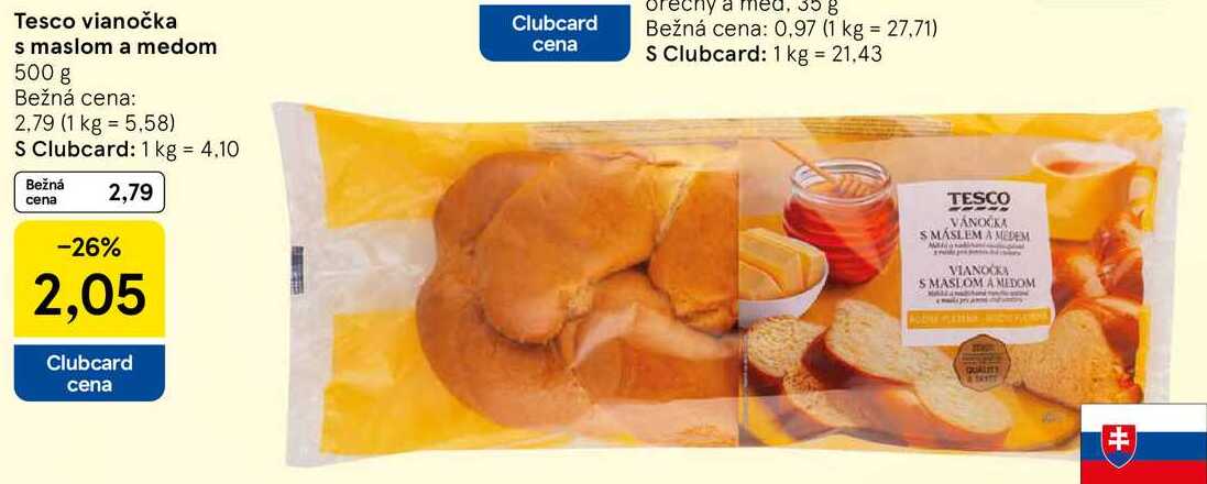 Tesco vianočka s maslom a medom, 500 g 