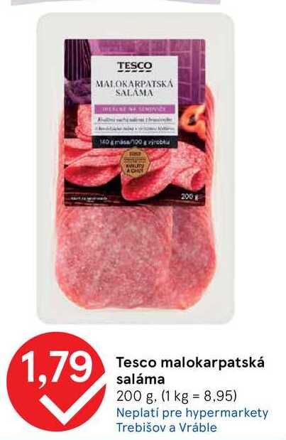 Tesco malokarpatská saláma, 200 g