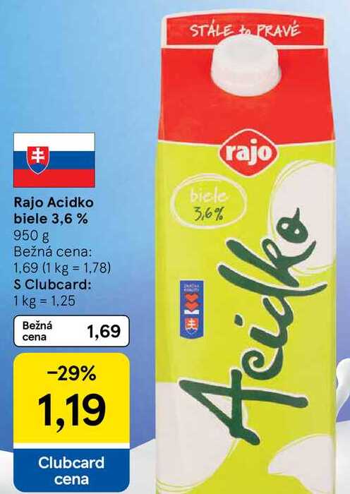 Rajo Acidko biele 3,6 %, 950 g
