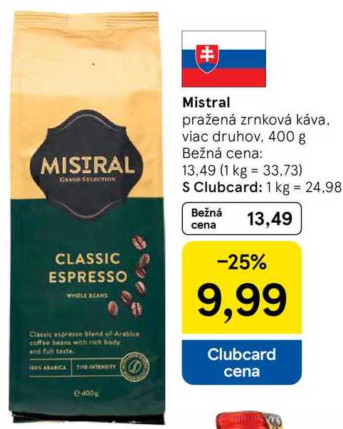 Mistral pražená zrnková káva, 400 g 