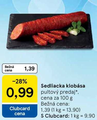 Sedliacka klobása, cena za 100 g
