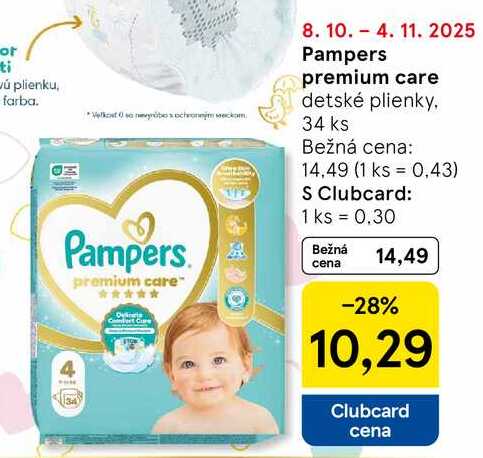 Pampers premium care, 34 ks