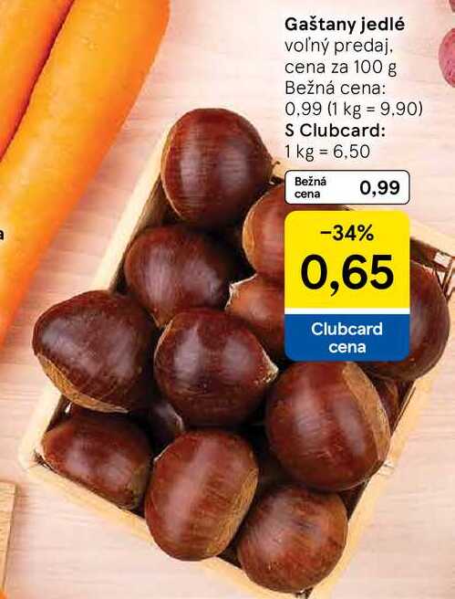 Gaštany jedlé, cena za 100 g
