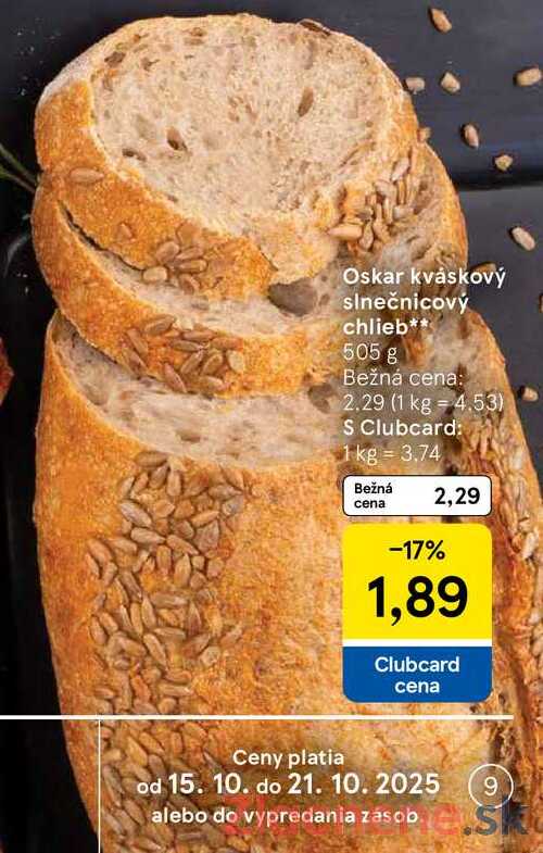 Oskar kváskový slnečnicový chlieb, 505 g 