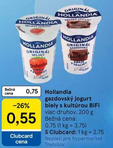 Hollandia gazdovský jogurt biely s kultúrou BiFi, 200 g