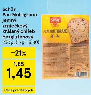 Schär Pan Multigrano jemný zrniečkový krájaný chlieb bezgluténový, 250 g