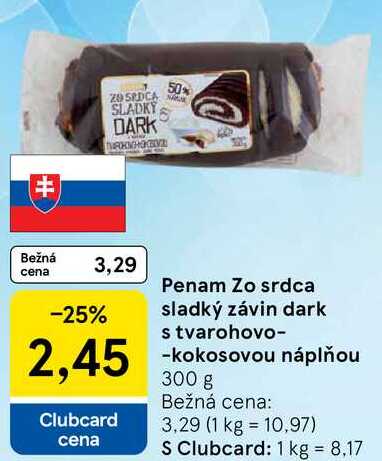 Penam Zo srdca sladký závin dark s tvarohovo-kokosovou náplňou, 300 g 