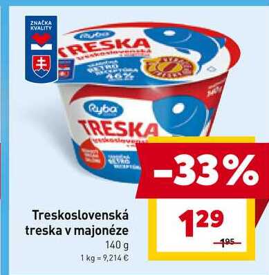 Ryba Treskoslovenská treska v majonéze 140 g