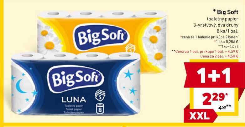 Big Soft toaletný papier 3-vrstvový, dva druhy 8 ks