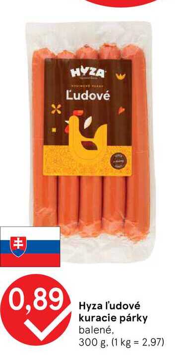 Hyza l'udové kuracie párky balené, 300 g