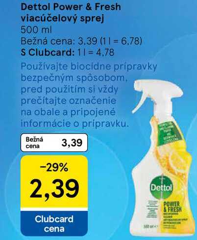 Dettol Power & Fresh viacúčelový sprej 500 ml