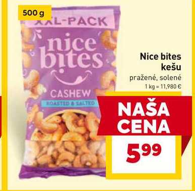 Nice bites kešu pražené, solené 500g