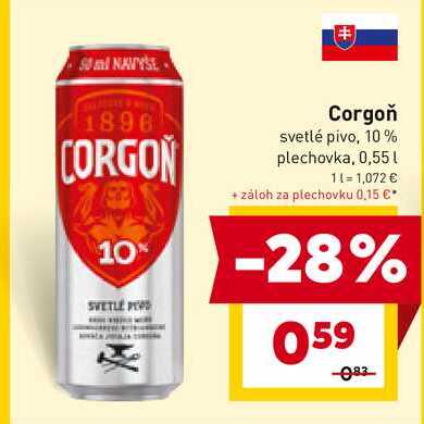 Corgoň svetlé pivo, 10% plechovka, 0,55l