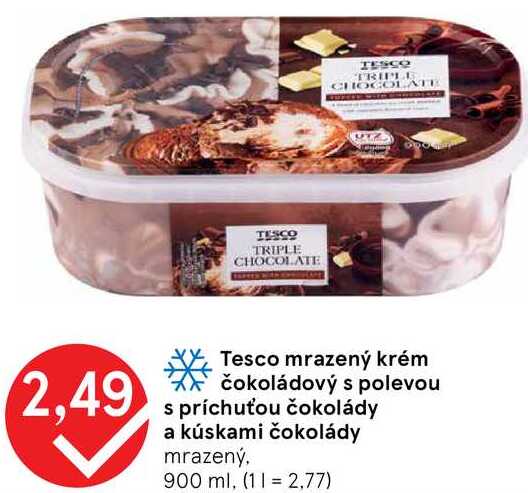 Tesco mrazený krém čokoládový s polevou s príchuťou čokolády a kúskami čokolády, 900 ml