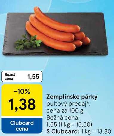 Zemplínske párky, cena za 100 g 