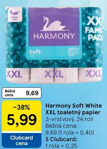 Harmony Soft White XXL toaletný papier 3-vrstvový, 24 rolí 