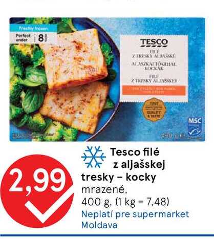 Tesco filé z aljašskej tresky-kocky mrazené, 400 g