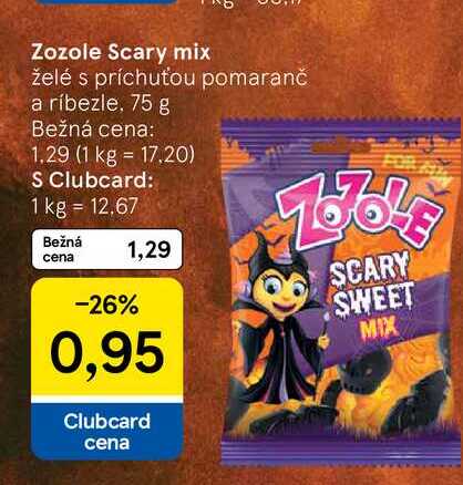 Zozole Scary mix želé s príchuťou pomaranč a ríbezle, 75 g