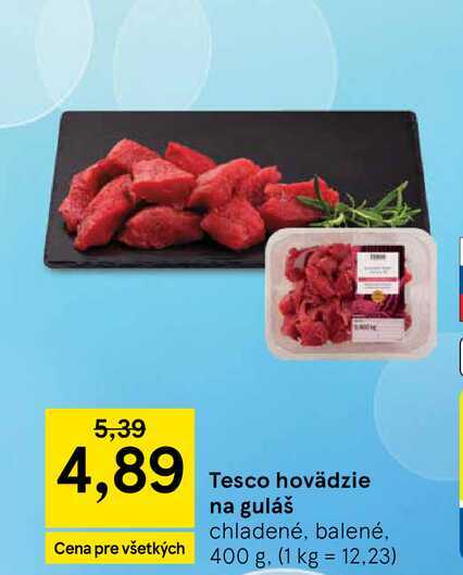 Tesco hovädzie na guláš chladené, balené, 400g