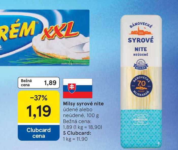 Milsy syrové nite údené alebo neúdené, 100 g