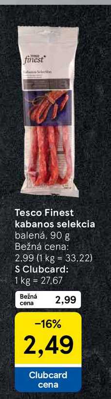 Tesco Finest kabanos selekcia balená, 90 g