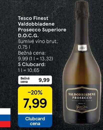 Tesco Finest Valdobbiadene Prosecco Superiore D.O.C.G. šumivé víno brut 0.75l