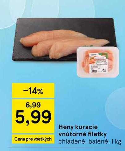 Heny kuracie vnútorné filetky, balené, 1 kg 